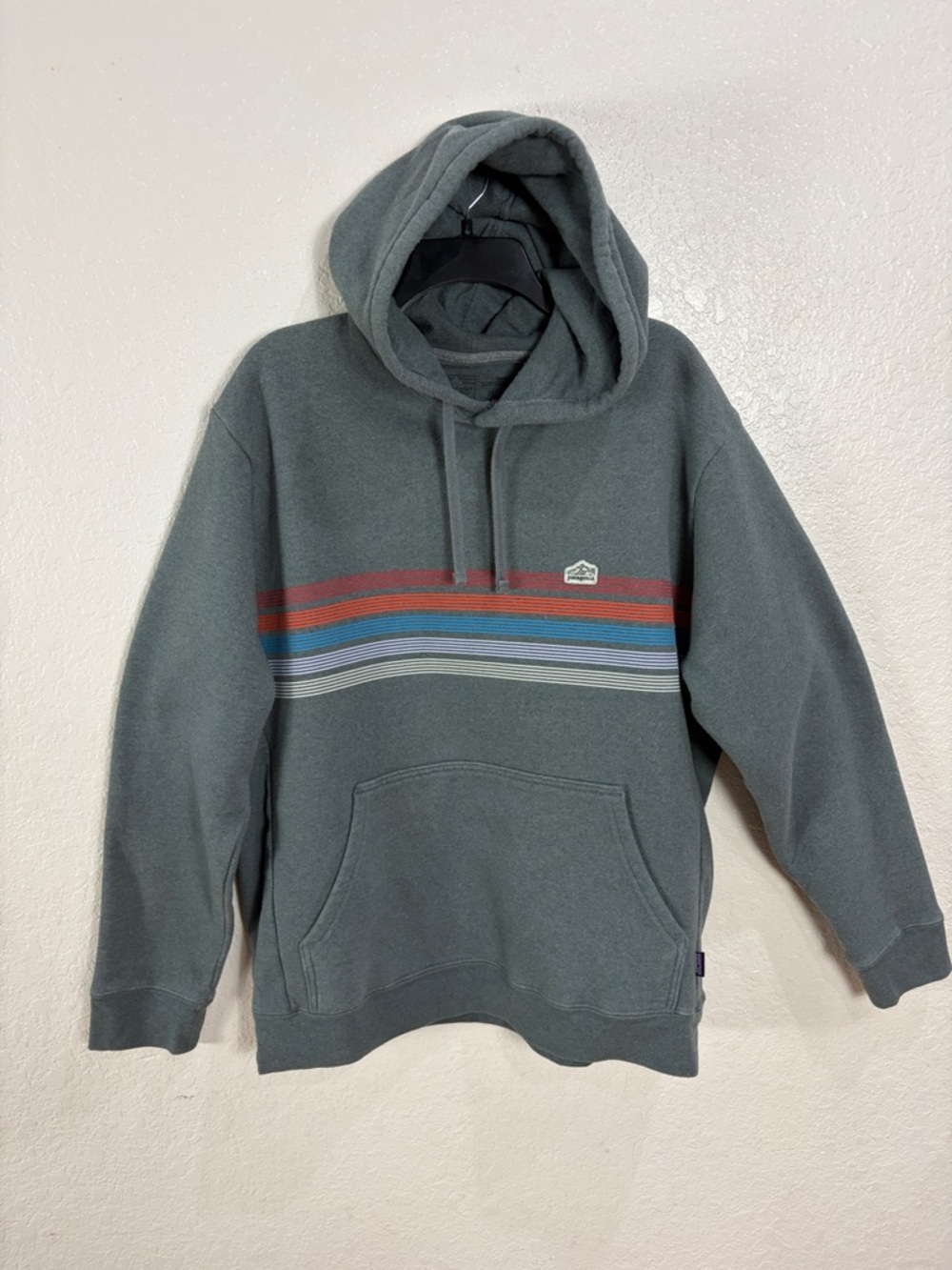Patagonia,Size,XL,Men's Gray Hooded Sweatshirt with Multicolor Stripe - Picture 7 of 16